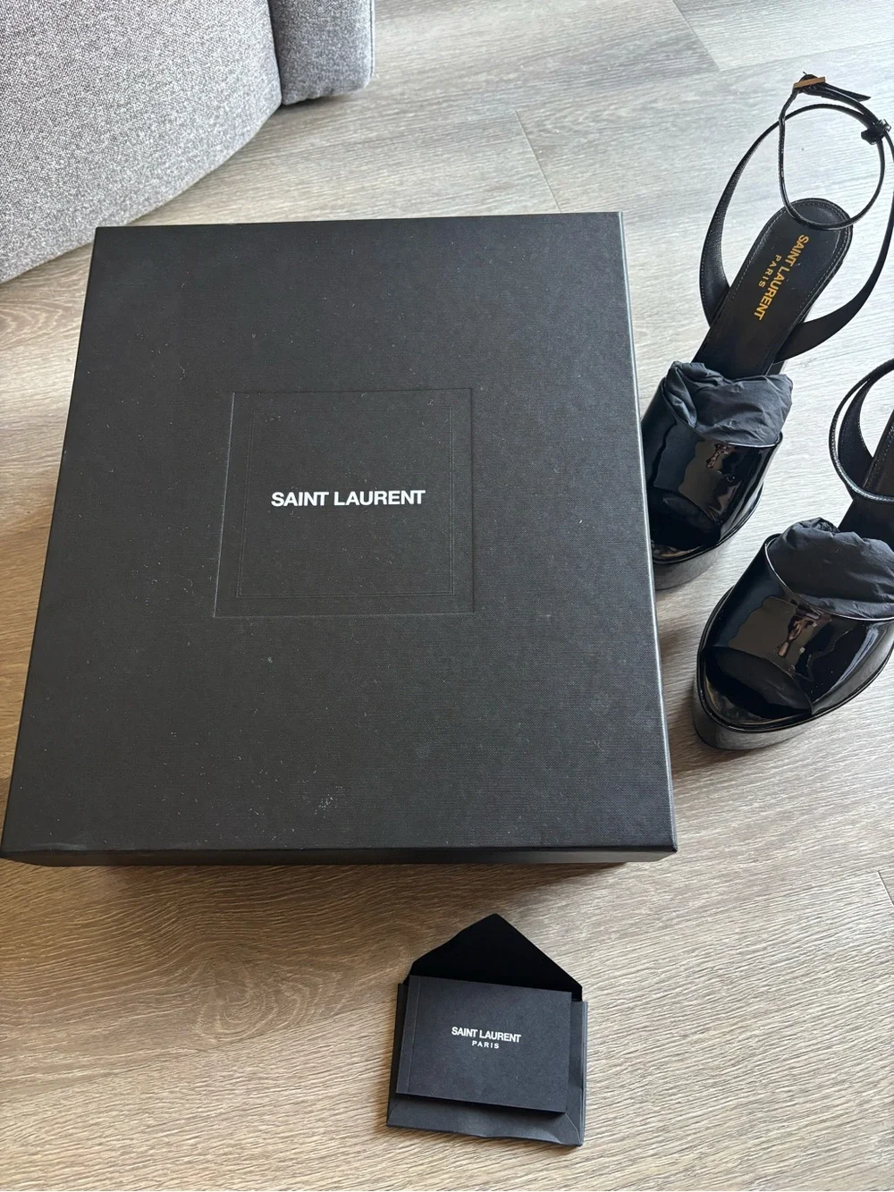 Saint Laurent 'Jodie' Platform Sandals in Black Patent Leather